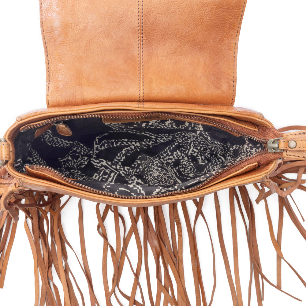 Festival Ember Studded Leather Bag with Fringes in Western Clay