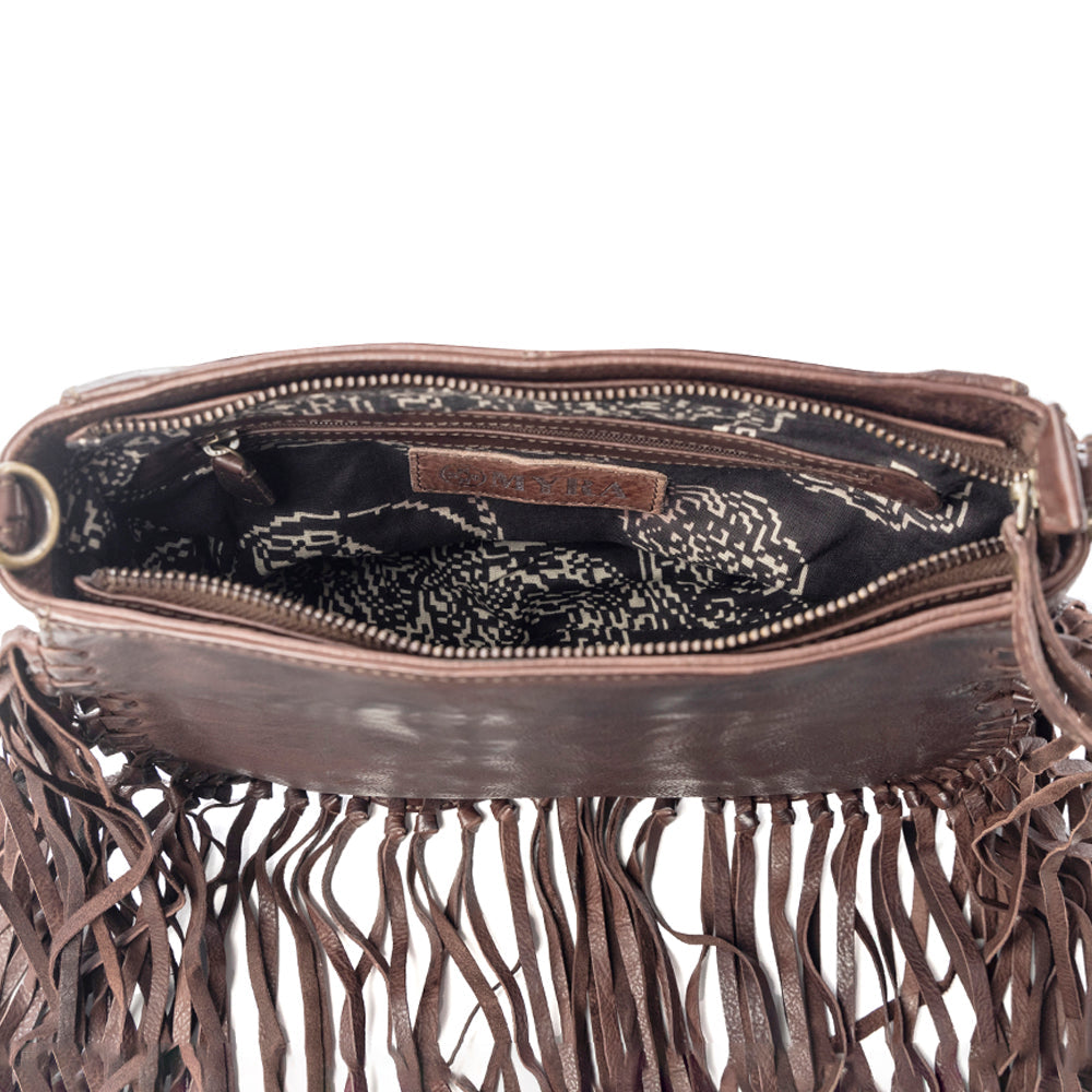 Luna Belle Studded Leather Bag with Fringes in Maverick Mocha