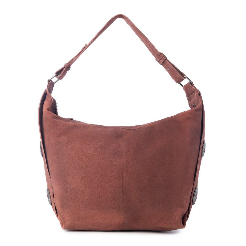 Paradise Valley Suede Leather Shoulder Bag in Auburn Brown