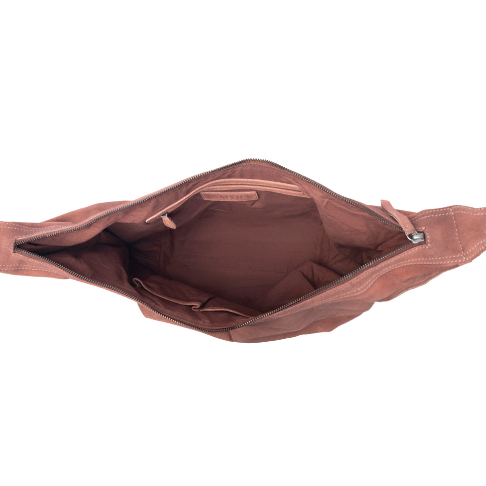 Paradise Valley Suede Leather Shoulder Bag in Auburn Brown