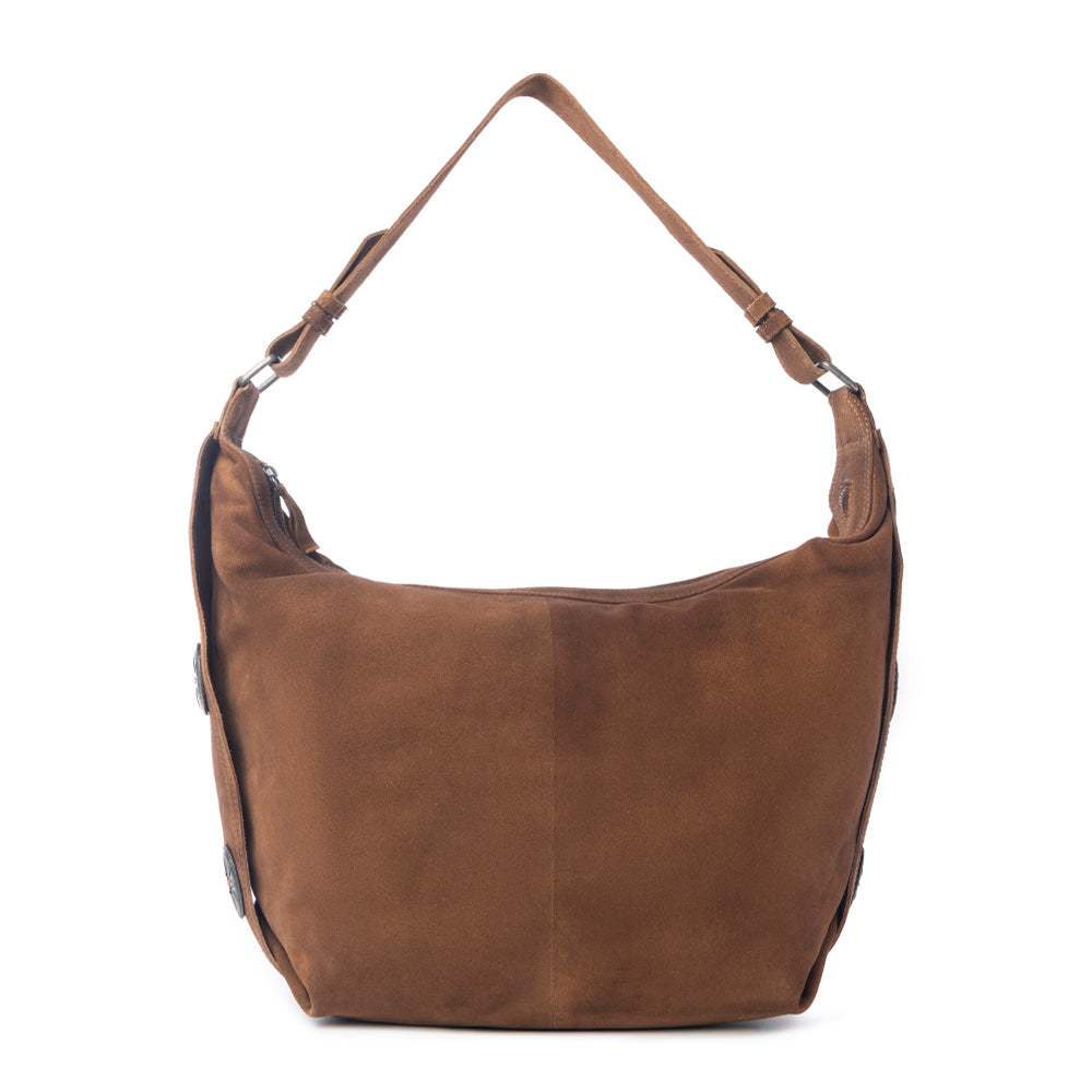 Paradise Valley Suede Leather Shoulder Bag in Auburn Brown