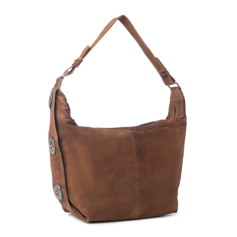 Paradise Valley Suede Leather Shoulder Bag in Auburn Brown