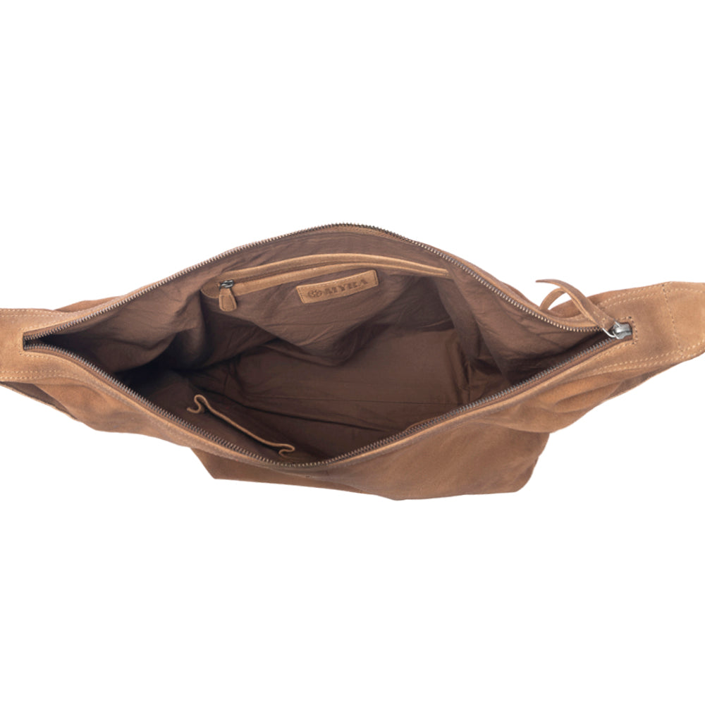Paradise Valley Suede Leather Shoulder Bag in Auburn Brown