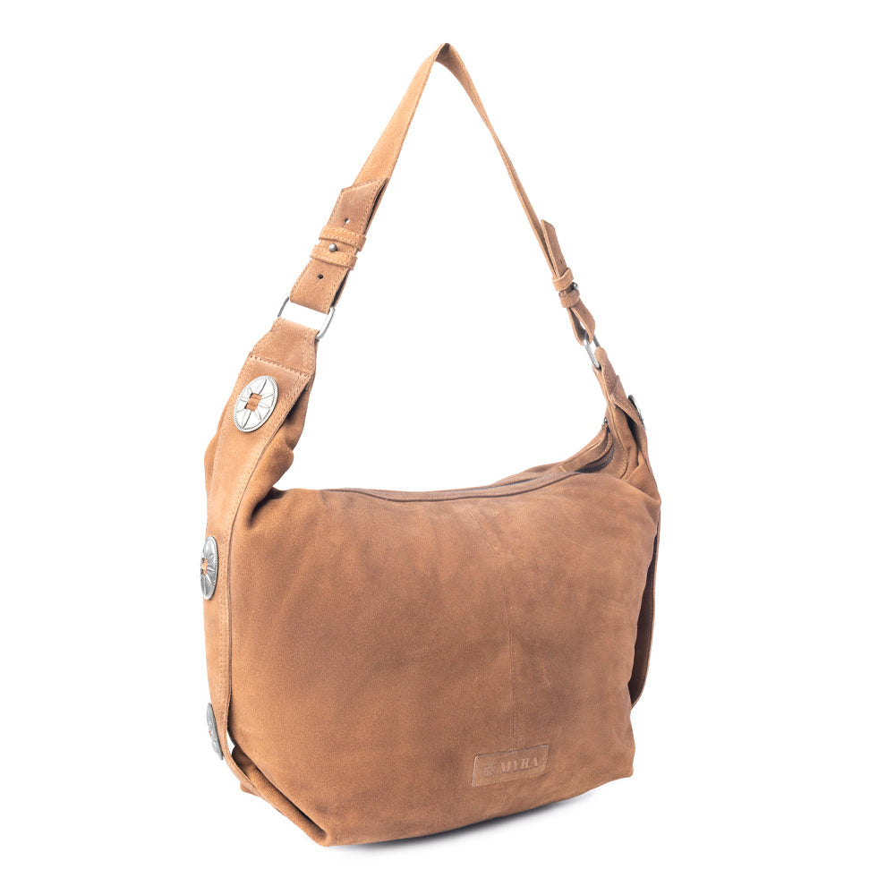 Rustwood Suede Leather Shoulder Bag in Oak Brown