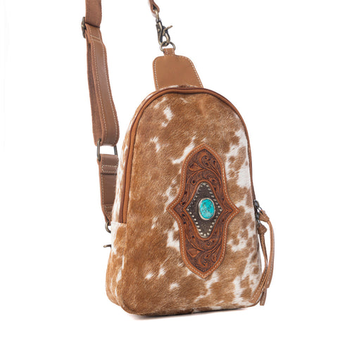 Horizon Vale Handtooled Hairon Leather Fanny Pack in Warm Caramel