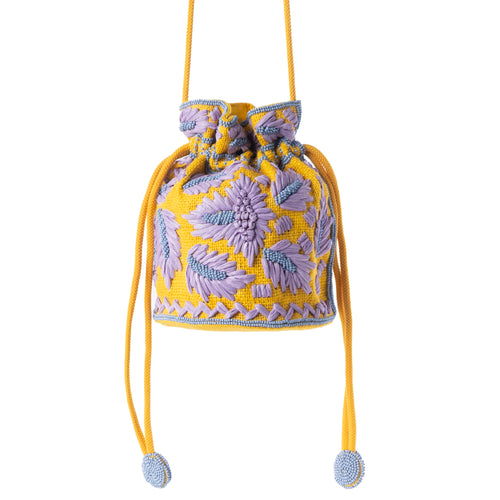 Honey Vine Western Bucket Bag for Women in Yellow with embroidered detail