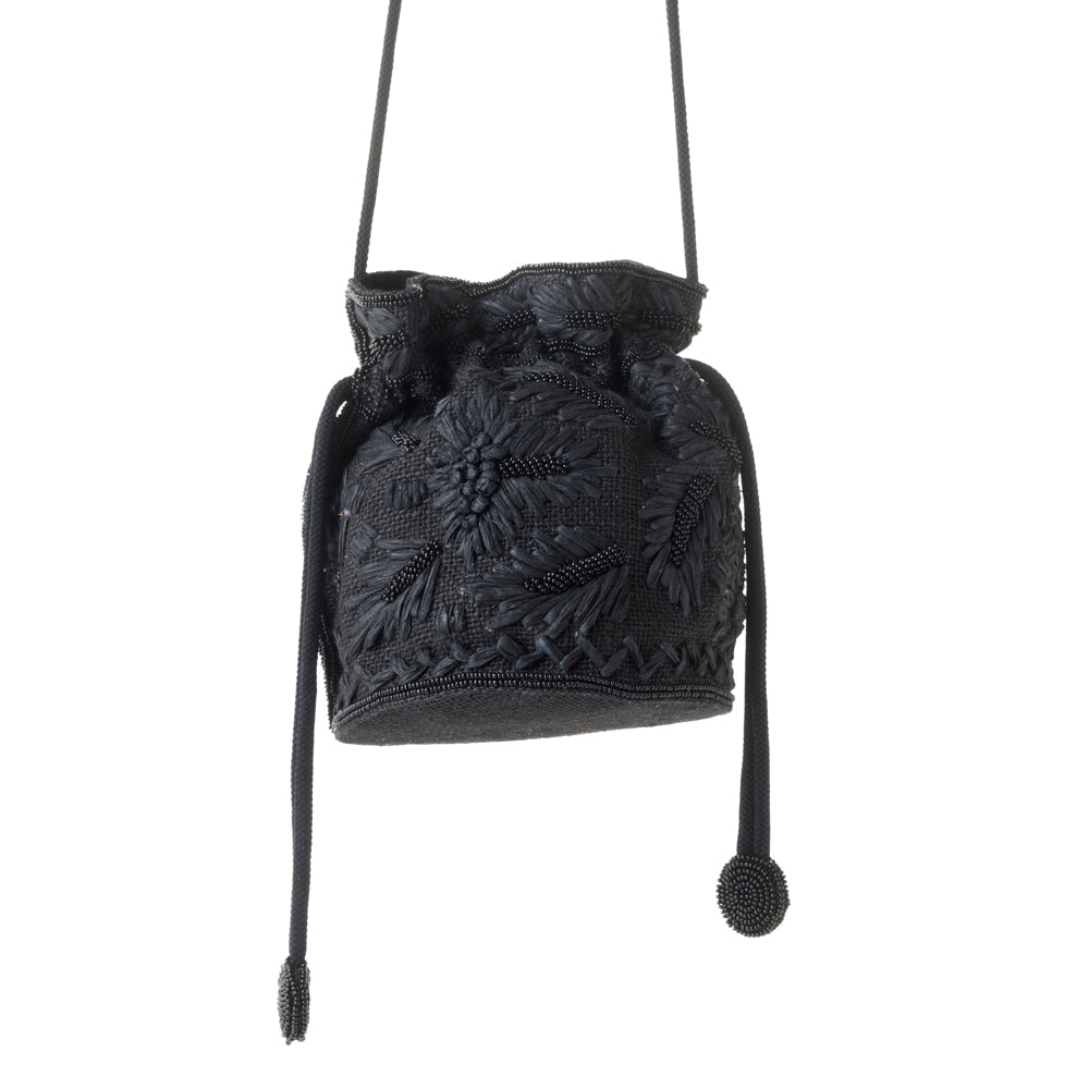 Honey Vine Western Bucket Bag for Women in Black with embroidered detail