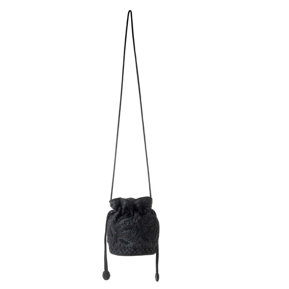 Honey Vine Western Bucket Bag for Women in Black with embroidered detail