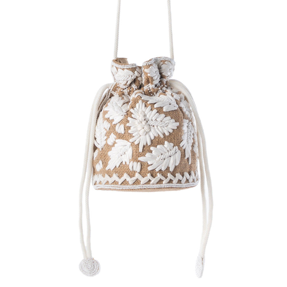 Honey Vine Western Bucket Bag for Women in Jute with embroidered detail