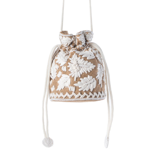 Honey Vine Western Bucket Bag for Women in Jute with embroidered detail