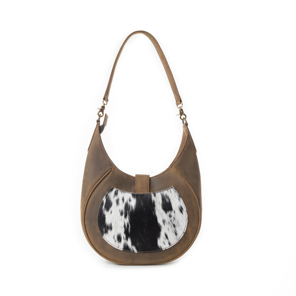Myra Dakota Moon Hairon Leather Bag in Midnight Tan