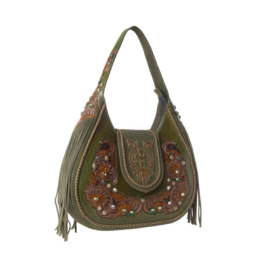 Myra Sierra Grove Handtooled Leather Bag in Western Fern