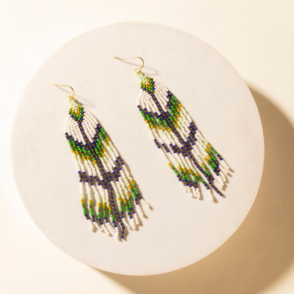 Sage Sky Beaded Fringe Earrings in Cactus Crest