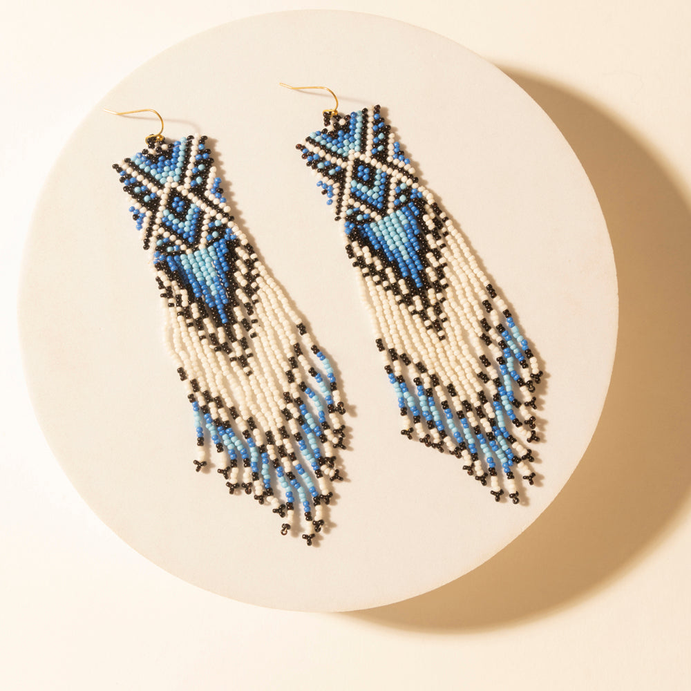 Mesa Twilight Beaded Fringe Earrings in Midnight Blue