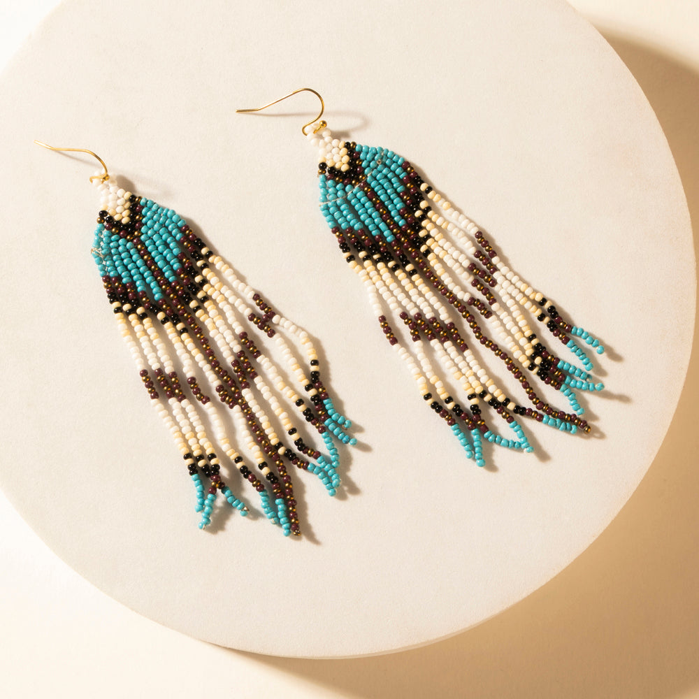 Painted Canyon Beaded Fringe Earrings in Prairie Sky