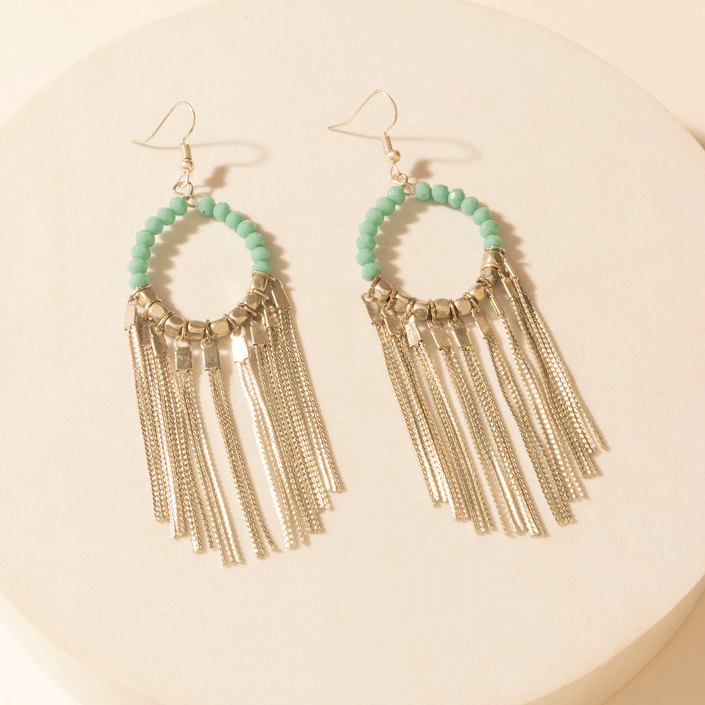 Desert River Fringe Earrings in Mist Aqua
