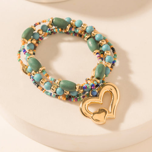 Boho Love Beaded Bracelet in Meadow Green