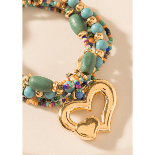 Boho Love Beaded Bracelet in Meadow Green