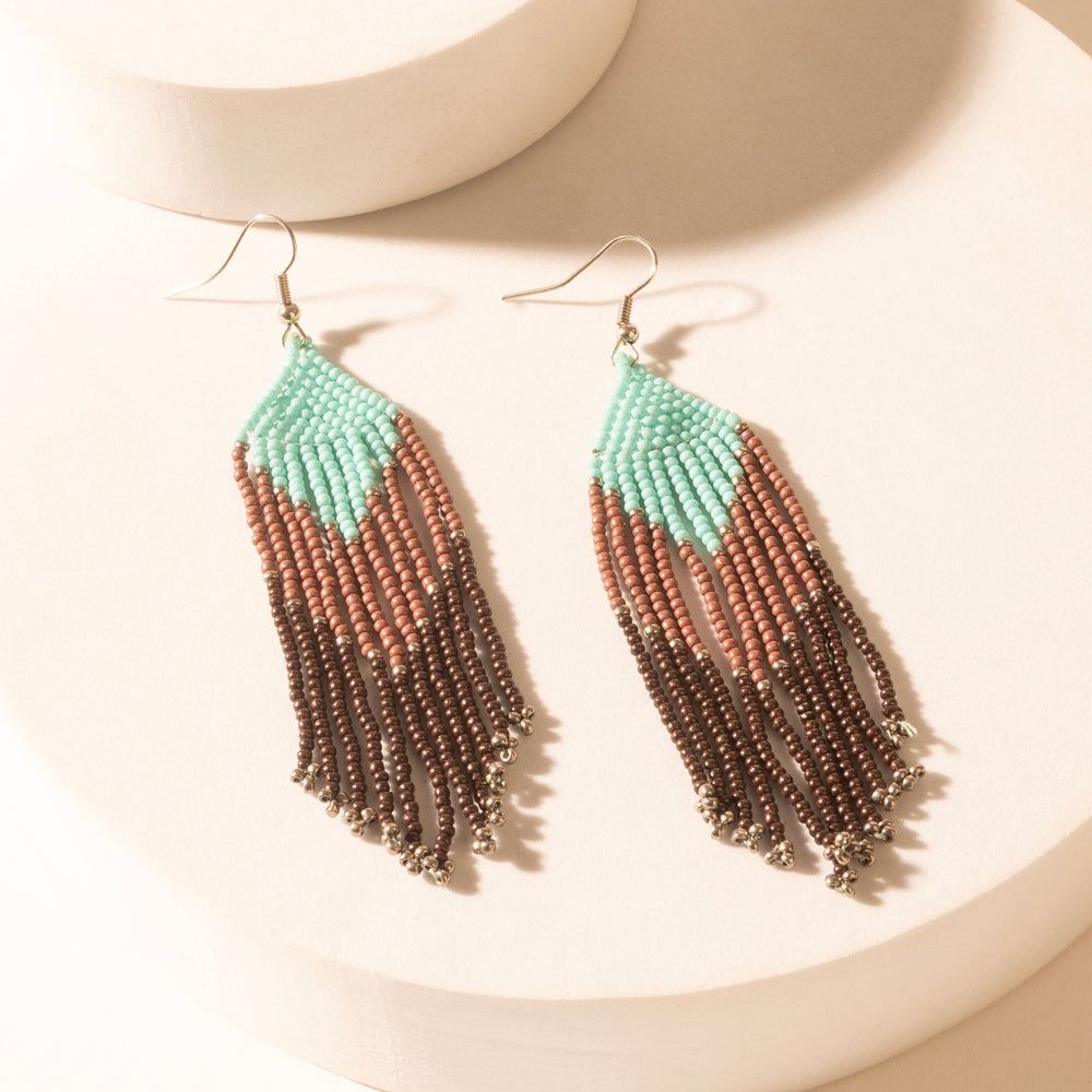 Outback Bloom Beaded Fringe Earrings in Desert Brown