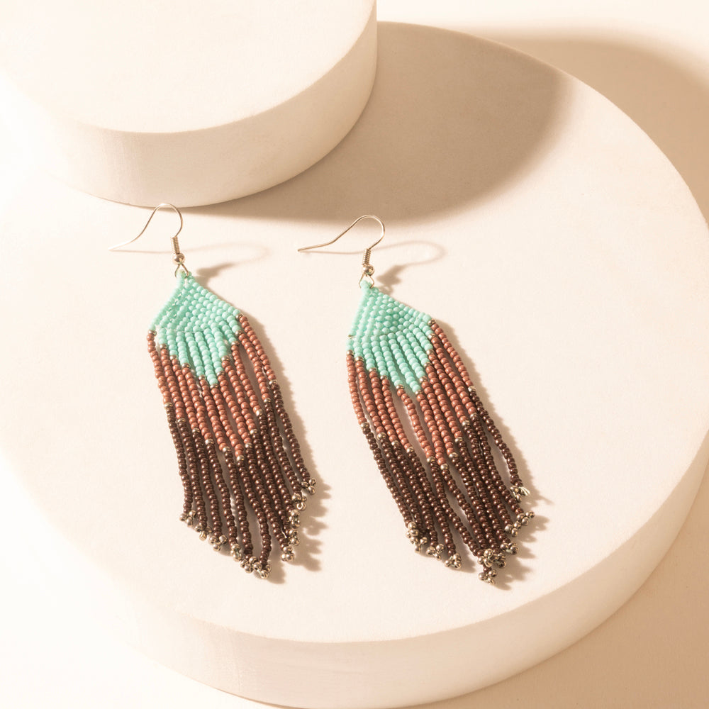 Outback Bloom Beaded Fringe Earrings in Desert Brown