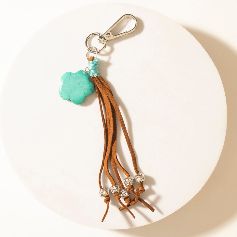 Rangeflower Tassel Charm Keychain in Suede Brown