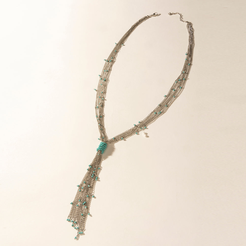 Mist River Tassel Necklace in Silver Mix