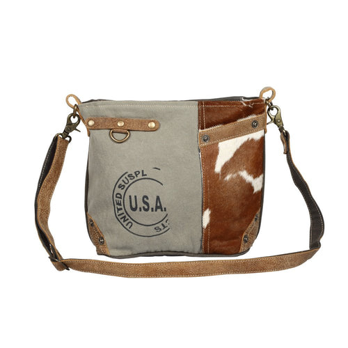 Usa Stamp Hairon Pocket Shoulder Bag - Myra Bags