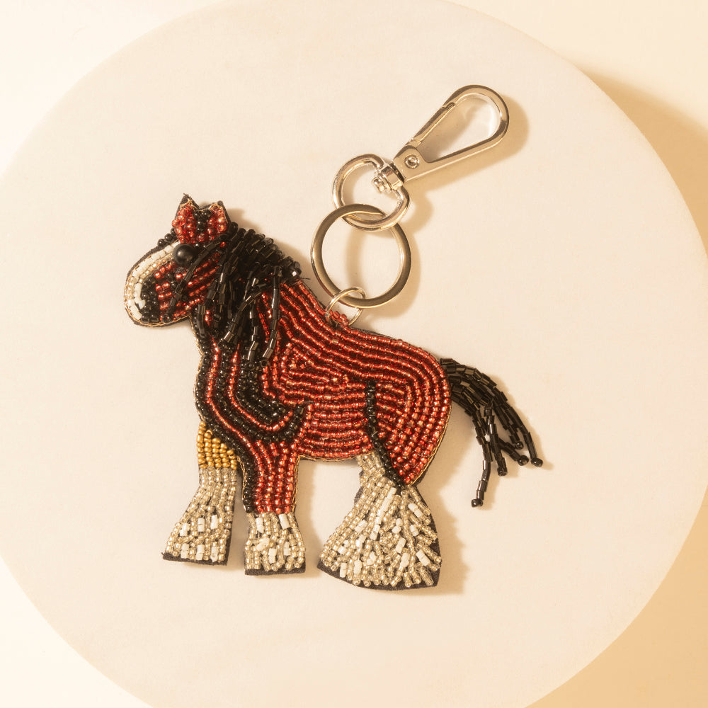 Barnyard Horse Bronco Beaded Keychain in Hoof Red
