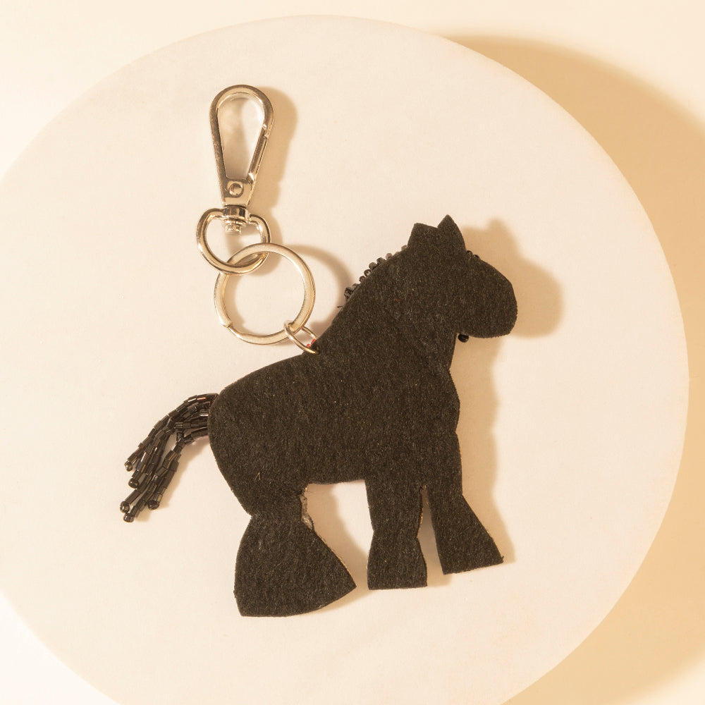 Barnyard Horse Bronco Beaded Keychain in Hoof Red
