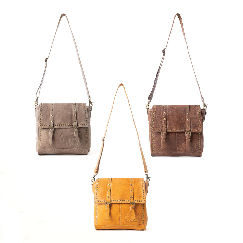 Western Rune Leather Crossbody Bag in Orange