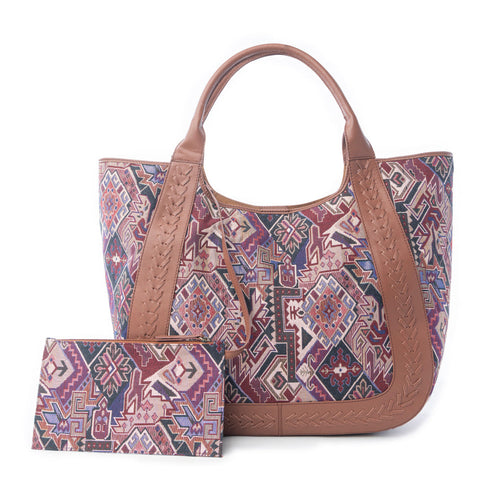 Savannah Moon Jacquard Tote Bag in Plum Shadow