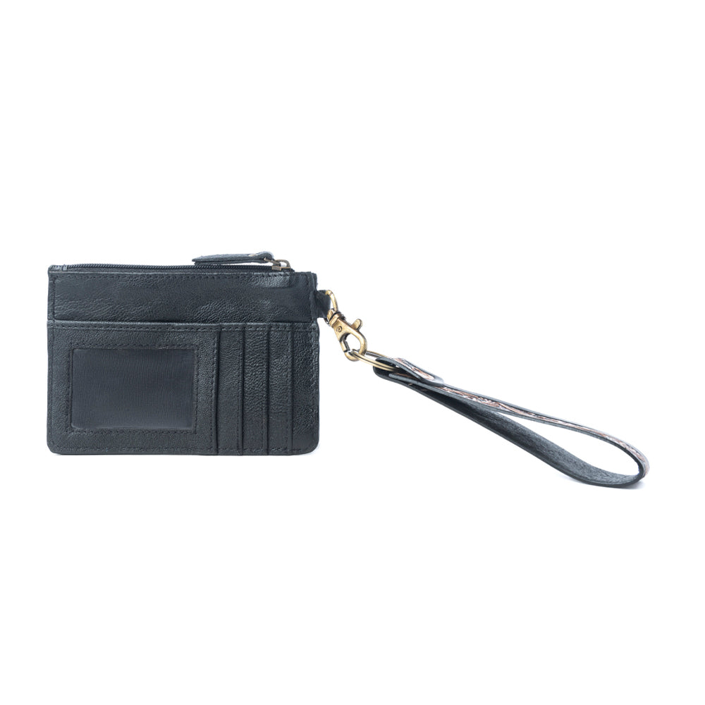 Lone Eclipse Handtooled Hairon Leather Card Holder in Saddle Storm