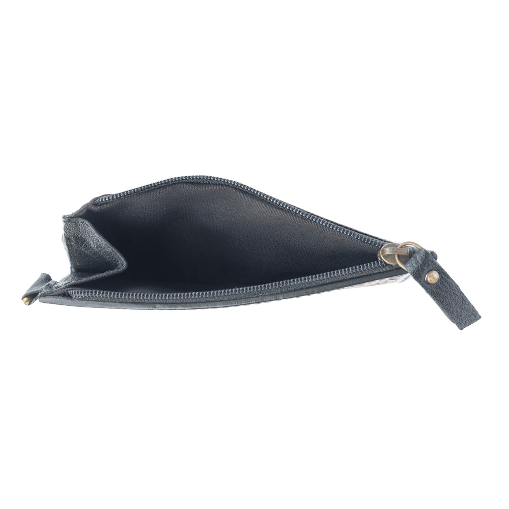 Lone Eclipse Handtooled Hairon Leather Card Holder in Saddle Storm