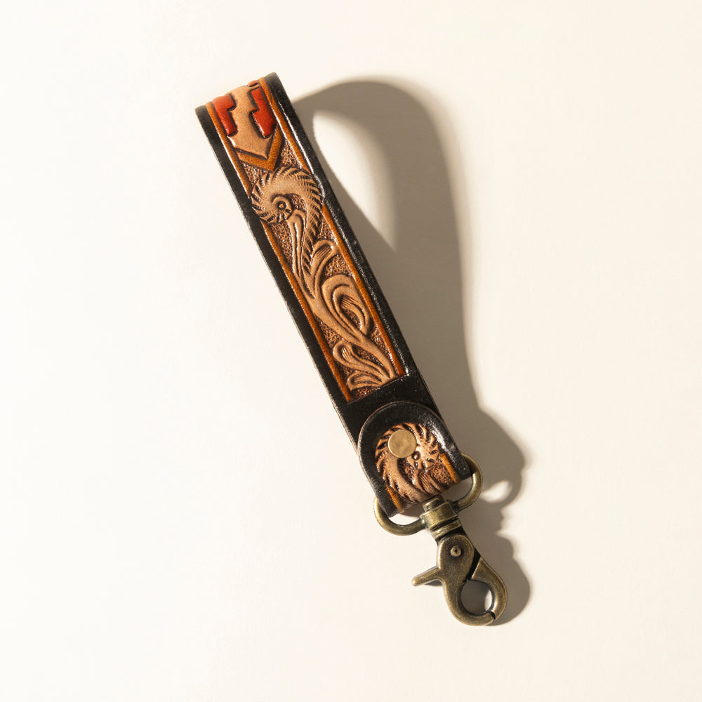 Myra Red Rock Path Handtooled Leather Keyfob in Mesa Brick