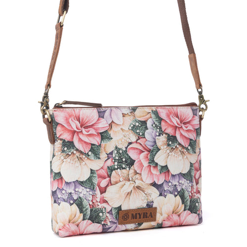 Wildflower Trail Cotton & Leather Crossbody Bag in Vintage Rose