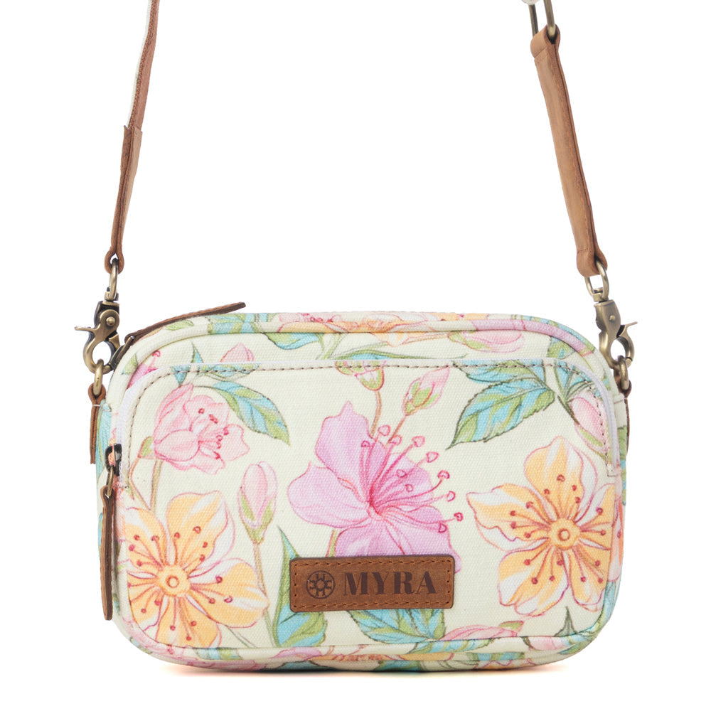 Meadow Song Cotton & Leather Crossbody Bag in Lemon Blossom
