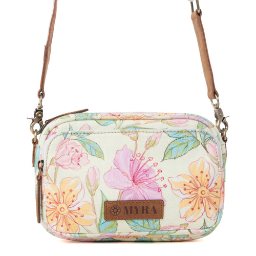 Meadow Song Cotton & Leather Crossbody Bag in Lemon Blossom