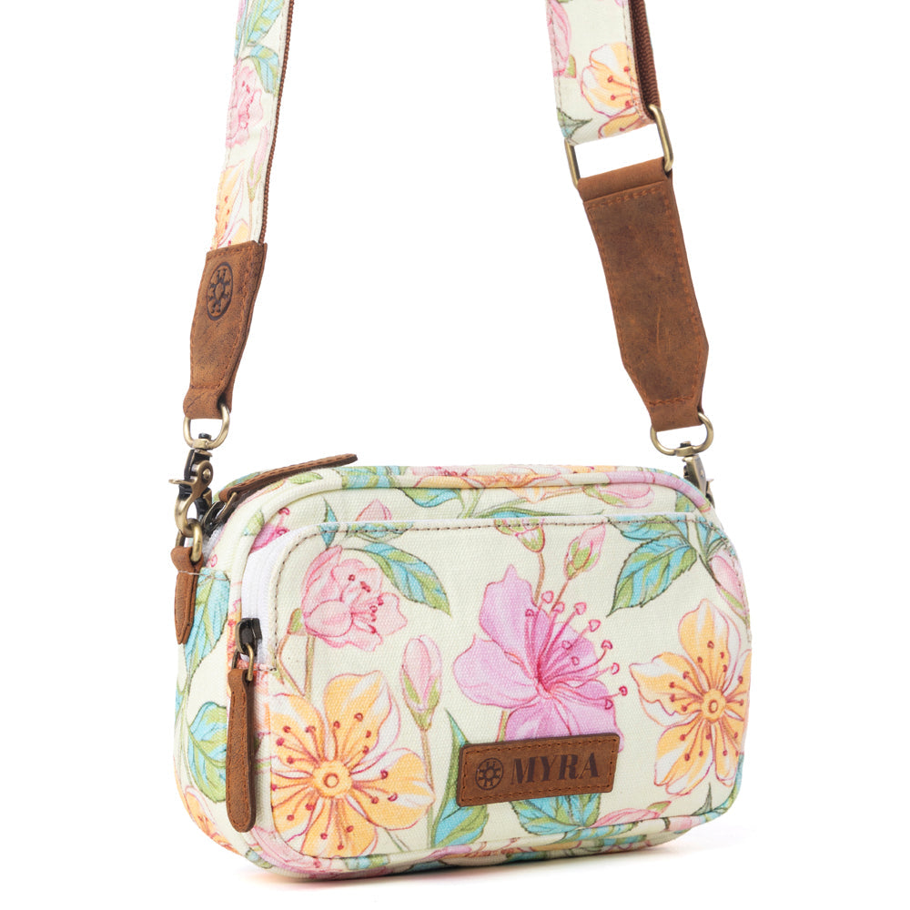 Meadow Song Cotton & Leather Crossbody Bag in Lemon Blossom