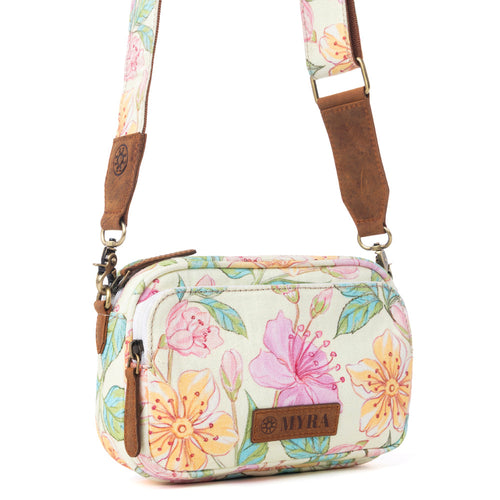 Meadow Song Cotton & Leather Crossbody Bag in Lemon Blossom