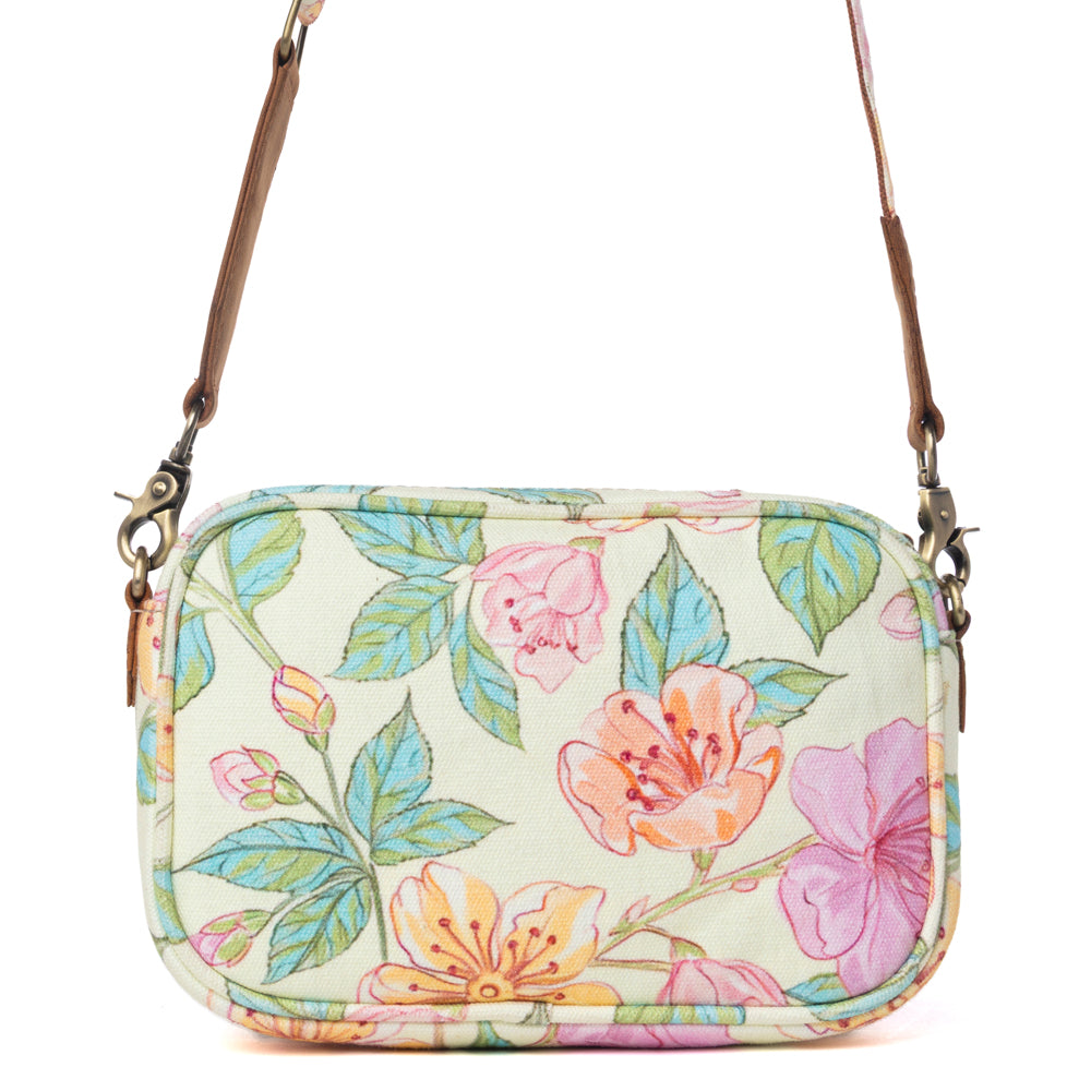Meadow Song Cotton & Leather Crossbody Bag in Lemon Blossom