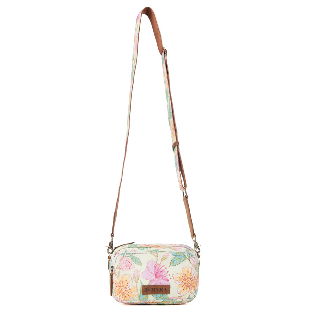 Meadow Song Cotton & Leather Crossbody Bag in Lemon Blossom