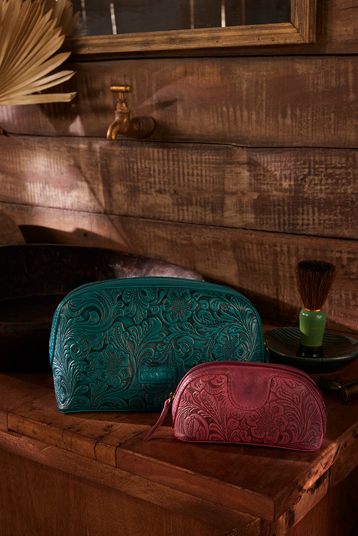 Rosewood Embossed Leather Multi-pouch in Prairie Pink