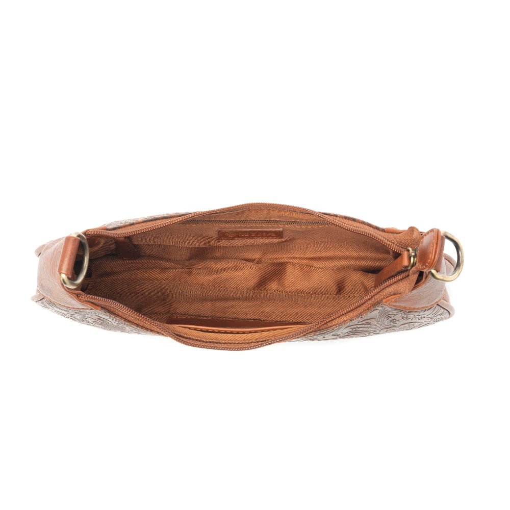 Heritage Vine Embossed Leather Bag for Women in Brown with shoulder strap
