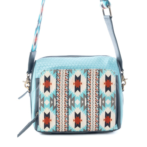 Pueblo Charm Aztec Crossbody Bag in Frontier Blue