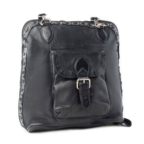 Stormrider Buckled Genuine Leather Bag in Shadow Black