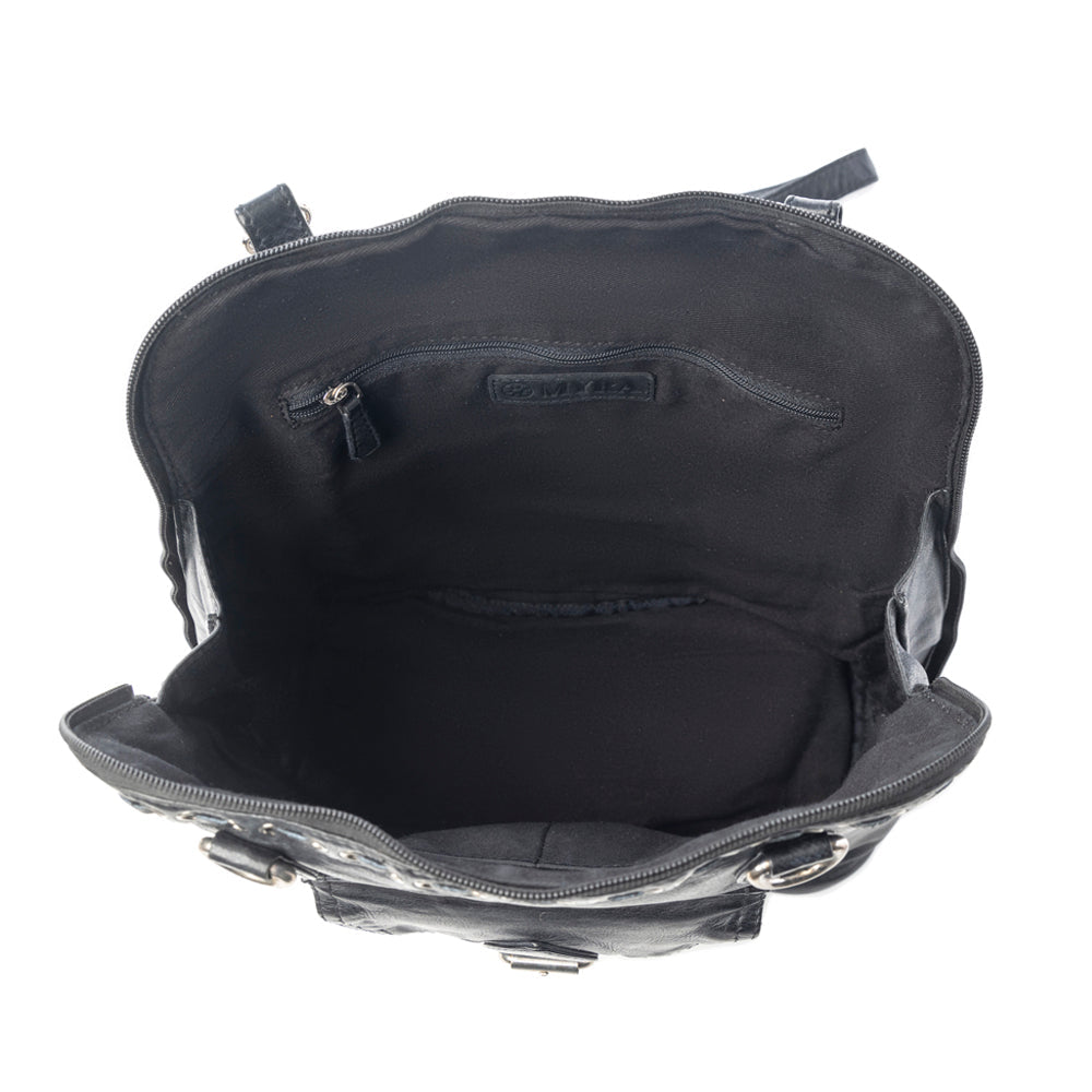 Stormrider Buckled Genuine Leather Bag in Shadow Black