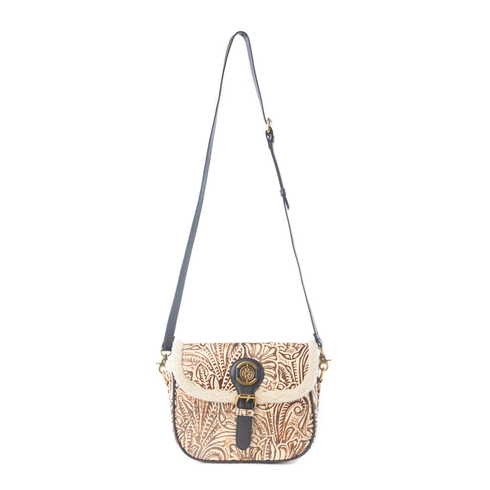 Raven & Dune Embossed Leather Crossbody Bag with Fur Accent in Winter Ivory