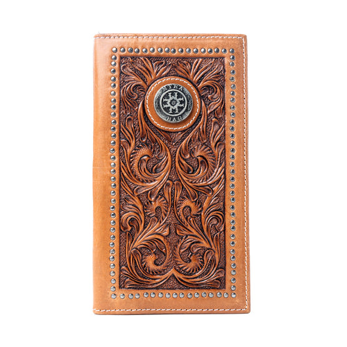 Sheriff’s Crest Handtooled Leather Wallet for Men in Bronco Brown