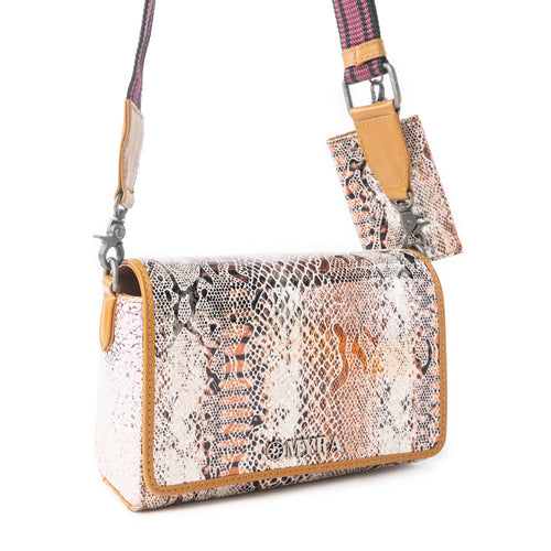 Elysian Charm Leather Shoulder Bag in Onyx Snake Print