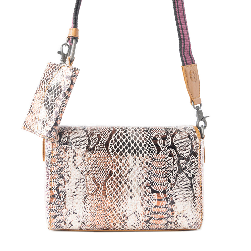 Elysian Charm Leather Shoulder Bag in Onyx Snake Print